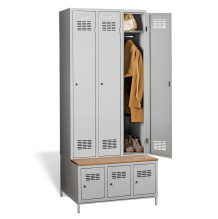 3+3-türiger Garderobenschrank mit integrierter Sitzbank und Schuhschränken, COMFORT H 3