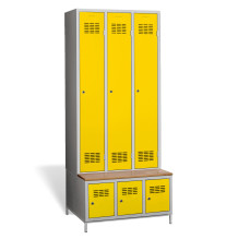 3+3-türiger Garderobenschrank mit integrierter Sitzbank und Schuhschränken, COMFORT H 3