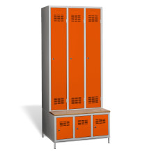 3+3-türiger Garderobenschrank mit integrierter Sitzbank und Schuhschränken, COMFORT H 3