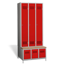 3+3-türiger Garderobenschrank mit integrierter Sitzbank und Schuhschränken, COMFORT H 3