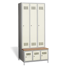 3+3-türiger Garderobenschrank mit integrierter Sitzbank und Schuhschränken, COMFORT H 3