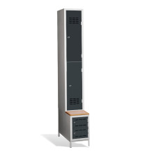 2+2-türiger Garderobenschrank mit kurzen Türen, integrierter Sitzbank und Schuhschränken, COMFORT H 1/2