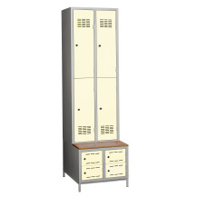 4+4-türiger Garderobenschrank mit kurzen Türen, eingebauter Sitzbank und Schuhschränken, COMFORT H 2/4