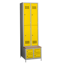4+4-türiger Garderobenschrank mit kurzen Türen, eingebauter Sitzbank und Schuhschränken, COMFORT H 2/4