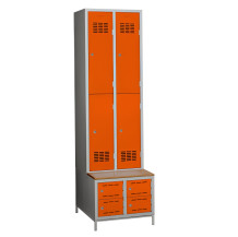 4+4-türiger Garderobenschrank mit kurzen Türen, eingebauter Sitzbank und Schuhschränken, COMFORT H 2/4