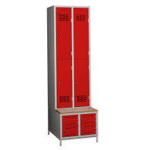 4+4-türiger Garderobenschrank mit kurzen Türen, eingebauter Sitzbank und Schuhschränken, COMFORT H 2/4