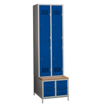 4+4-türiger Garderobenschrank mit kurzen Türen, eingebauter Sitzbank und Schuhschränken, COMFORT H 2/4