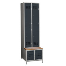 4+4-türiger Garderobenschrank mit kurzen Türen, eingebauter Sitzbank und Schuhschränken, COMFORT H 2/4