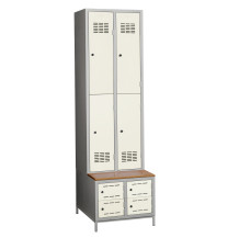 4+4-türiger Garderobenschrank mit kurzen Türen, eingebauter Sitzbank und Schuhschränken, COMFORT H 2/4
