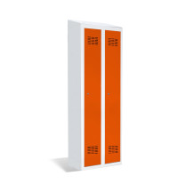 2-türiger Garderobenschrank mit Trennwand und integriertem Schrägdach, LOCKER H 2 BWM TOP SHELF