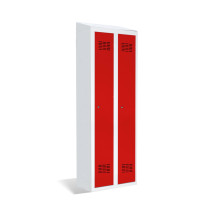 2-türiger Garderobenschrank mit Trennwand und integriertem Schrägdach, LOCKER H 2 BWM TOP SHELF