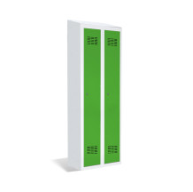 2-türiger Garderobenschrank mit Trennwand und integriertem Schrägdach, LOCKER H 2 BWM TOP SHELF