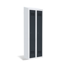 2-türiger Garderobenschrank mit Trennwand und integriertem Schrägdach, LOCKER H 2 BWM TOP SHELF