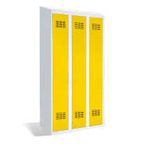 3-türiger Garderobenschrank mit Trennwand und integriertem Schrägdach, LOCKER H 3 BWM TOP SHELF