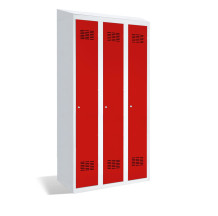 3-türiger Garderobenschrank mit Trennwand und integriertem Schrägdach, LOCKER H 3 BWM TOP SHELF
