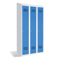 3-türiger Garderobenschrank mit Trennwand und integriertem Schrägdach, LOCKER H 3 BWM TOP SHELF