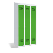 3-türiger Garderobenschrank mit Trennwand und integriertem Schrägdach, LOCKER H 3 BWM TOP SHELF