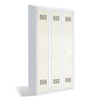 3-türiger Garderobenschrank mit Trennwand und integriertem Schrägdach, LOCKER H 3 BWM TOP SHELF
