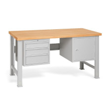 Werkbank mit 3 hängenden Schubladen und Schrank, mit verstellbaren Beinen, 1500 mm