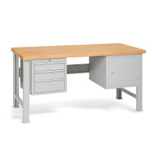 MODULBENCH GE 1700 D3C1 | Werkbank mit 3 hängenden Schubladen und Schrank, mit festen Füßen, 1700 mm