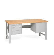 Werkbank mit 3 Hängeschubladen und Schrank, mit festen Standbeinen, 2000 mm