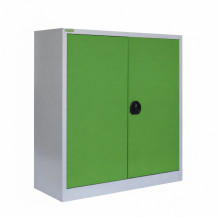 Niedriger Lagerschrank mit 2 Fachböden, 1000/1000/420 - RAL 6018