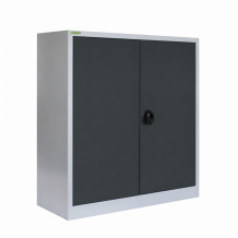 Niedriger Lagerschrank mit 2 Fachböden, 1000/1000/420 - RAL 7016