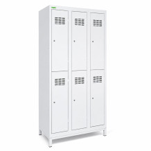 6-türiger Umkleideschrank mit kurzen Türen, LOCKER H 3/6 mit ergänzter integrierter Sitzbank