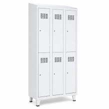 6-türiger Umkleideschrank mit kurzen Türen, LOCKER H 3/6 mit ergänzter integrierter Sitzbank