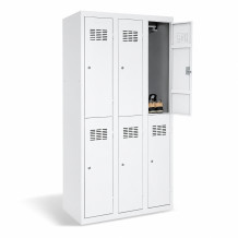 6-türiger Umkleideschrank mit kurzen Türen, LOCKER H 3/6 mit ergänztem Sockel