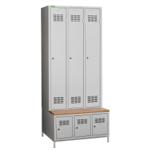 3+3-türiger Garderobenschrank mit integrierter Sitzbank und Schuhschränken, COMFORT H 3