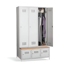 3+3-türiger Garderobenschrank mit Trennwand, integrierter Sitzbank und Schuhschränken, COMFORT H 3 BW