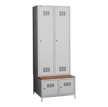 2+2-türiger Garderobenschrank mit Trennwand, integrierter Sitzbank und Schuhschränken, COMFORT H 2 BW