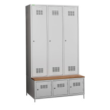 3+3-türiger Garderobenschrank mit Trennwand, integrierter Sitzbank und Schuhschränken, COMFORT H 3 BW