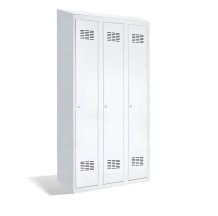 3-türiger Garderobenschrank mit Trennwand und integriertem Schrägdach, LOCKER H 3 BWM TOP SHELF