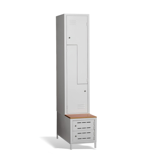 2+2-türiger Garderobenschrank mit Z-Türen, integrierter Sitzbank und Schuhschränken, COMFORT H Z2 400