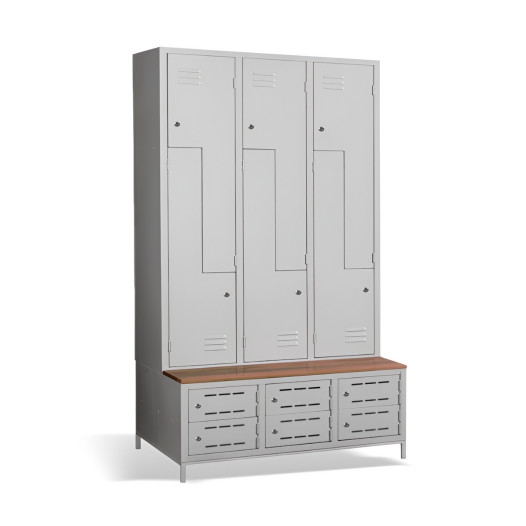 6+6-türiger Garderobenschrank mit Z-Türen, integrierter Sitzbank und Schuhschränken, COMFORT H Z6 400