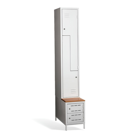 2+2-türiger Garderobenschrank mit Z-Türen, integrierter Sitzbank und Schuhschränken, COMFORT H Z2 300