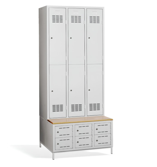 6+6-türiger Garderobenschrank mit kurzen Türen, integrierter Sitzbank und Schuhschränken, COMFORT H 3/6