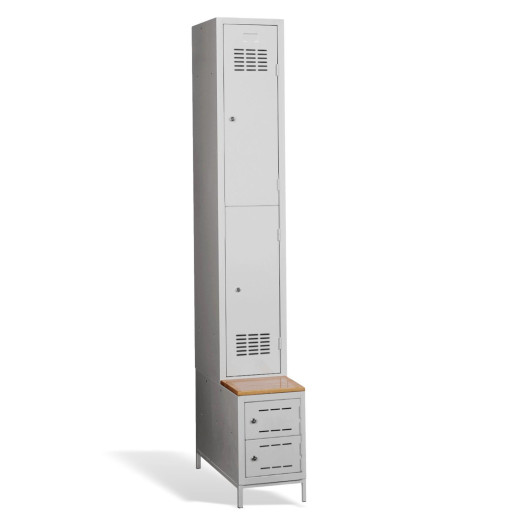 2+2-türiger Garderobenschrank mit kurzen Türen, integrierter Sitzbank und Schuhschränken, COMFORT H 1/2