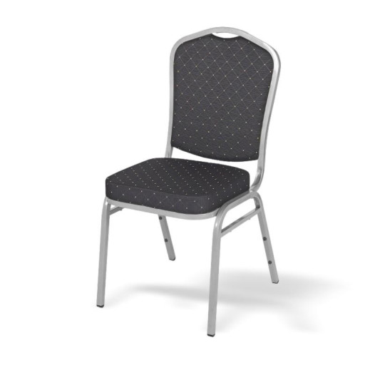 Saalstuhl mit silbernem Rahmen und schwarzem Bezug, HALLSEAT MX SMOOTH SR/BK