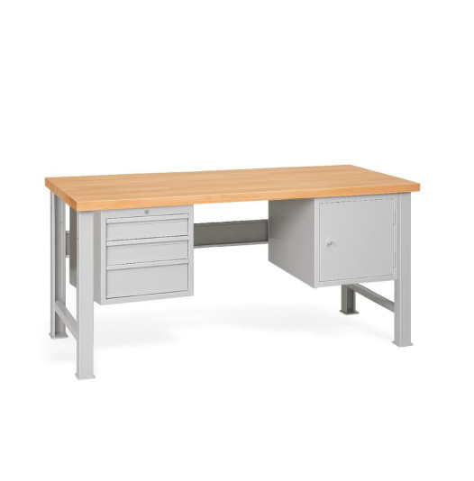 Werkbank mit 3 Hängeschubladen und Schrank, mit festen Standbeinen, 2000 mm