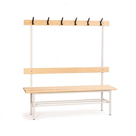 BRIDGE LL 1500 AH+ | Garderobenbank mit Rückenlehne und Kleiderhaken, Länge 1500 mm, mit Schuhrost
