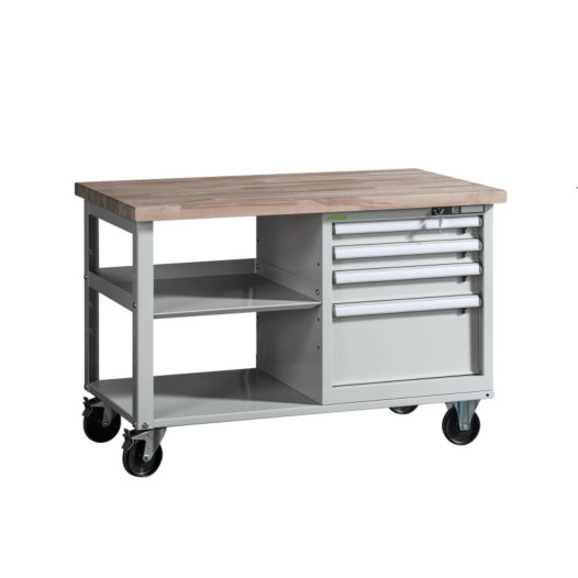VWB PK 1200 SD4 ROLL | Werkbank auf Rollen mit Ablage und vier Schubladen