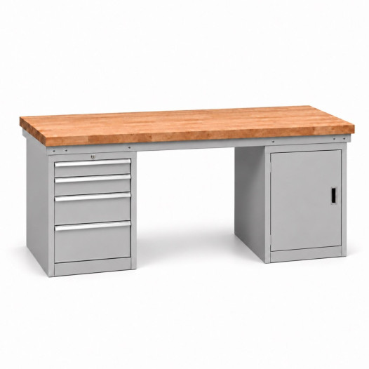 Werkbank mit Schrank und 4 Schubladen, Breite 2000 mm – illustratives Foto