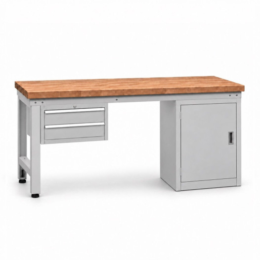 Werkbank mit Schrank und 2 Hängeschubladen, 2000 mm – Illustrationsfoto
