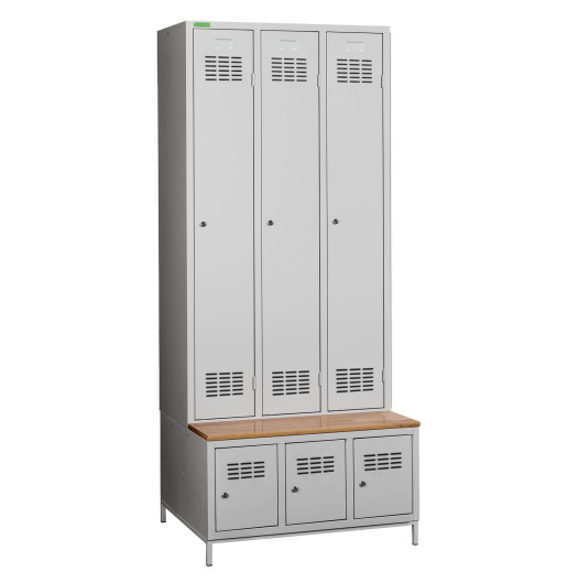 3+3-türiger Garderobenschrank mit integrierter Sitzbank und Schuhschränken, COMFORT H 3