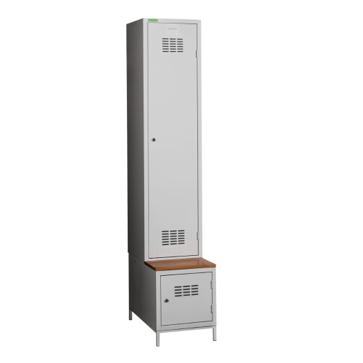 1+1-türiger Garderobenschrank mit Trennwand, integrierter Sitzbank und Schuhschrank, COMFORT H 1 BW