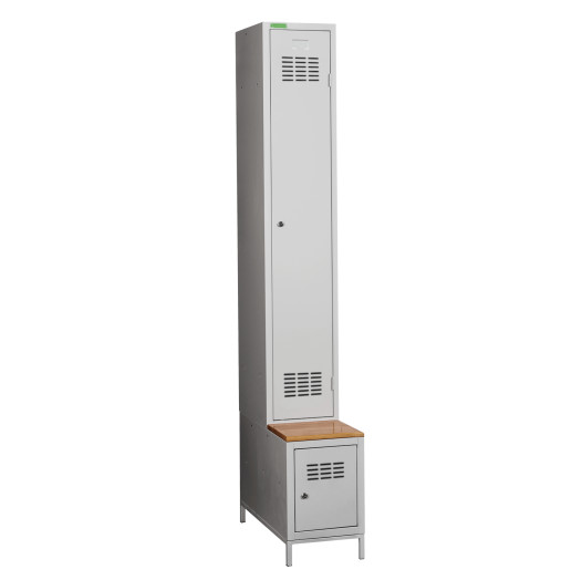 1+1-türiger Garderobenschrank mit langen Türen, integrierter Bank und Schuhschrank, COMFORT H 1