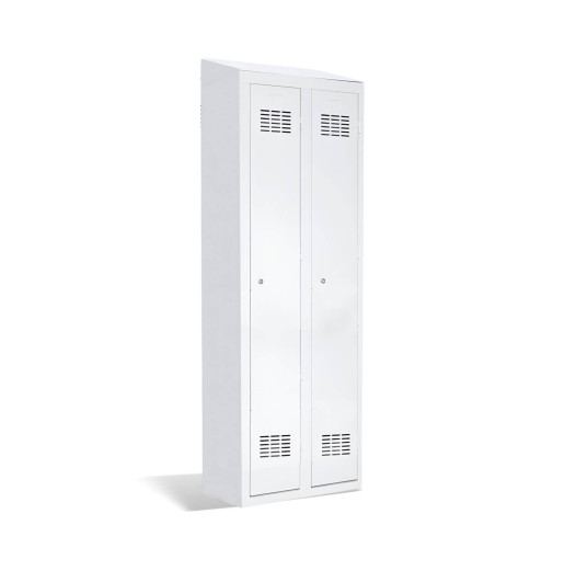 2-türiger Garderobenschrank mit Trennwand und integriertem Schrägdach, LOCKER H 2 BWM TOP SHELF